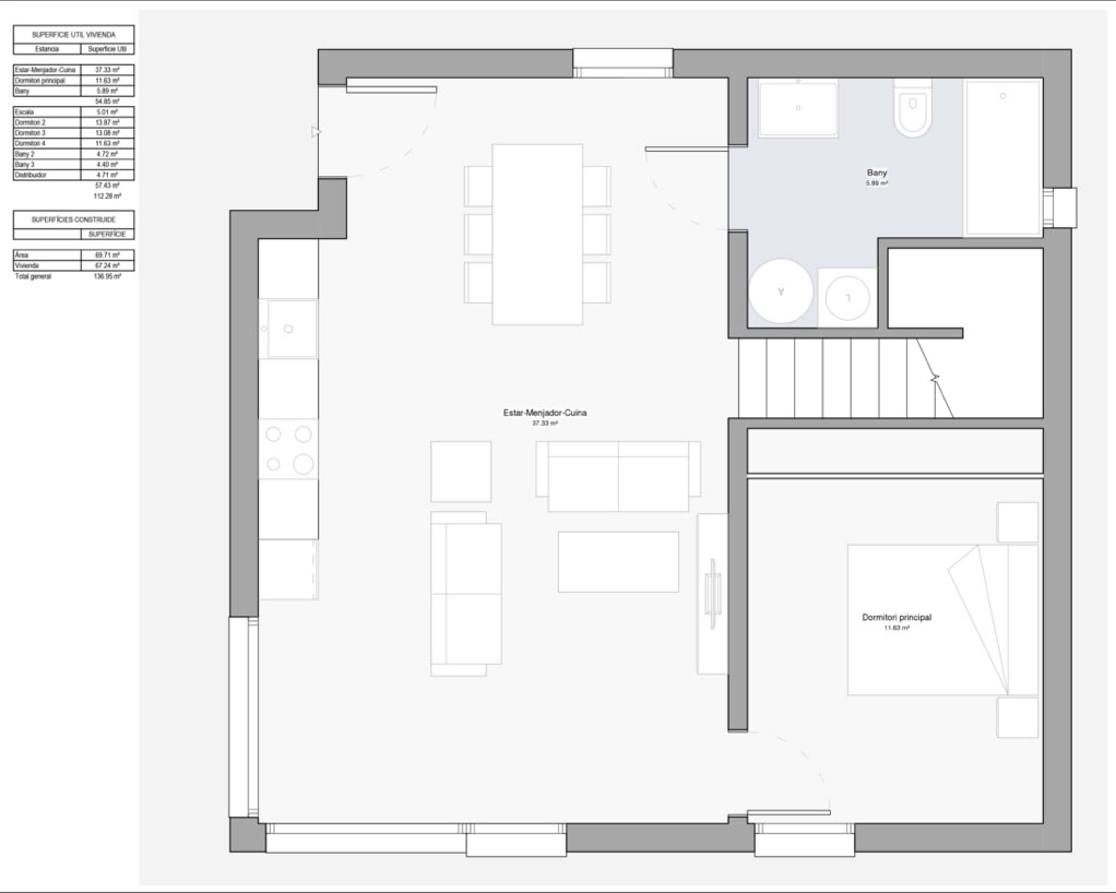 Plano de casa prefabricada modelo Valencia 135m2